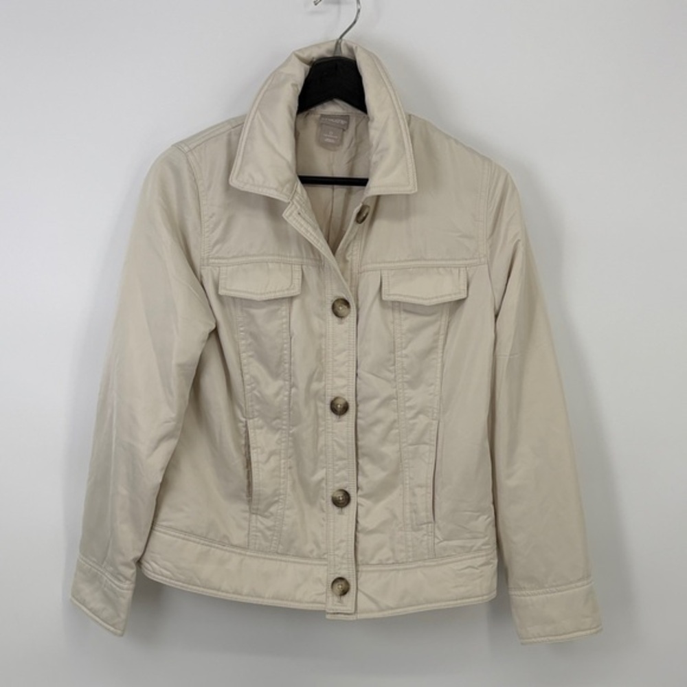 ♦️ Chico's Cream satin jean Jacket